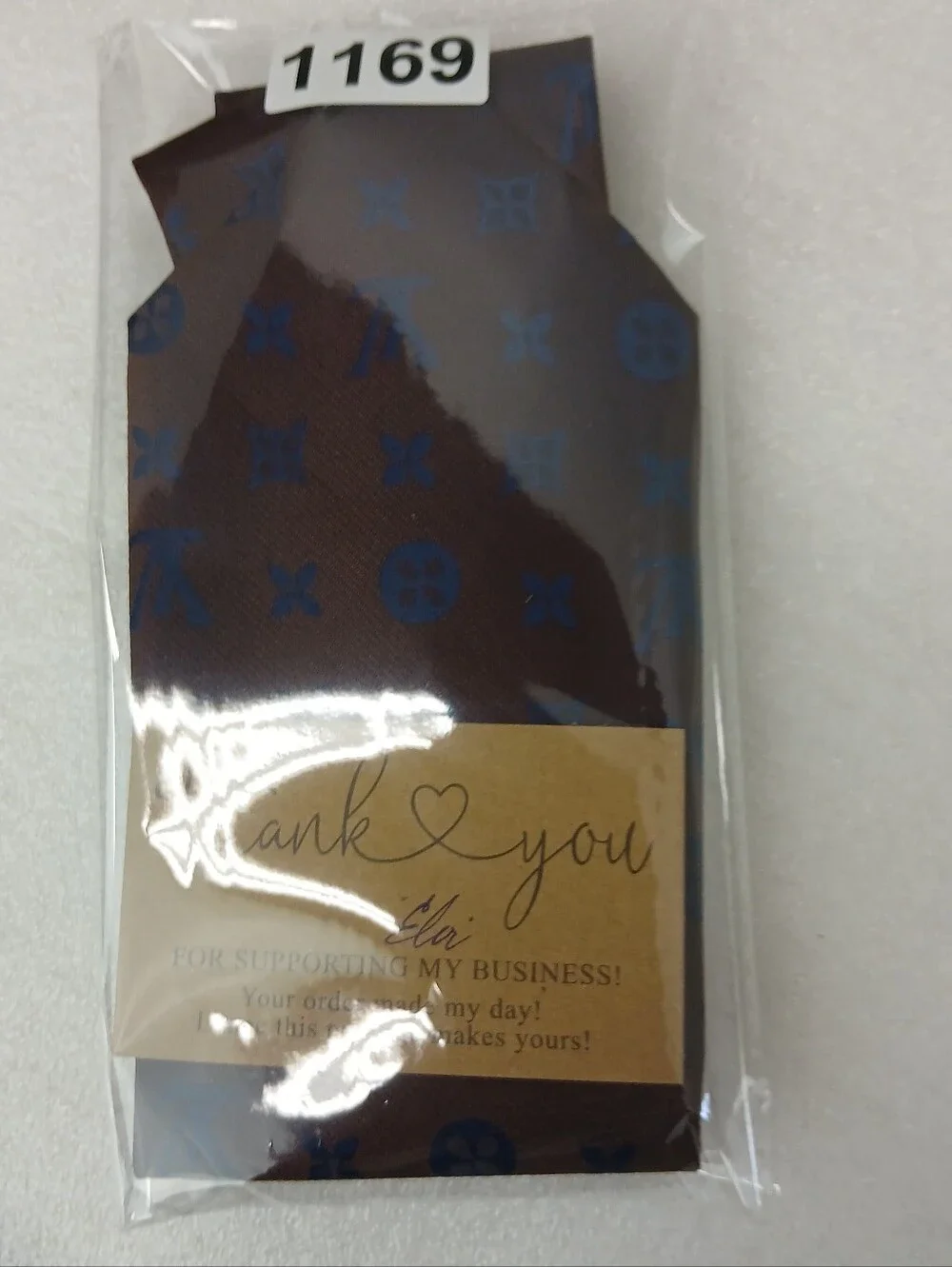 Vintage Louis Vuitton Brown Tie with Blue Monogram Geometric Design (1169)